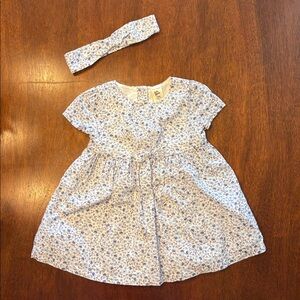 12 Month Girl, Blue Floral Dress with Headband